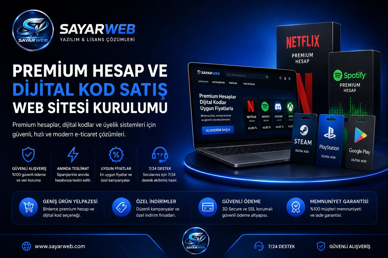 Premium Hesap ve Dijital Kod Satış Web Sitesi Kurulumu