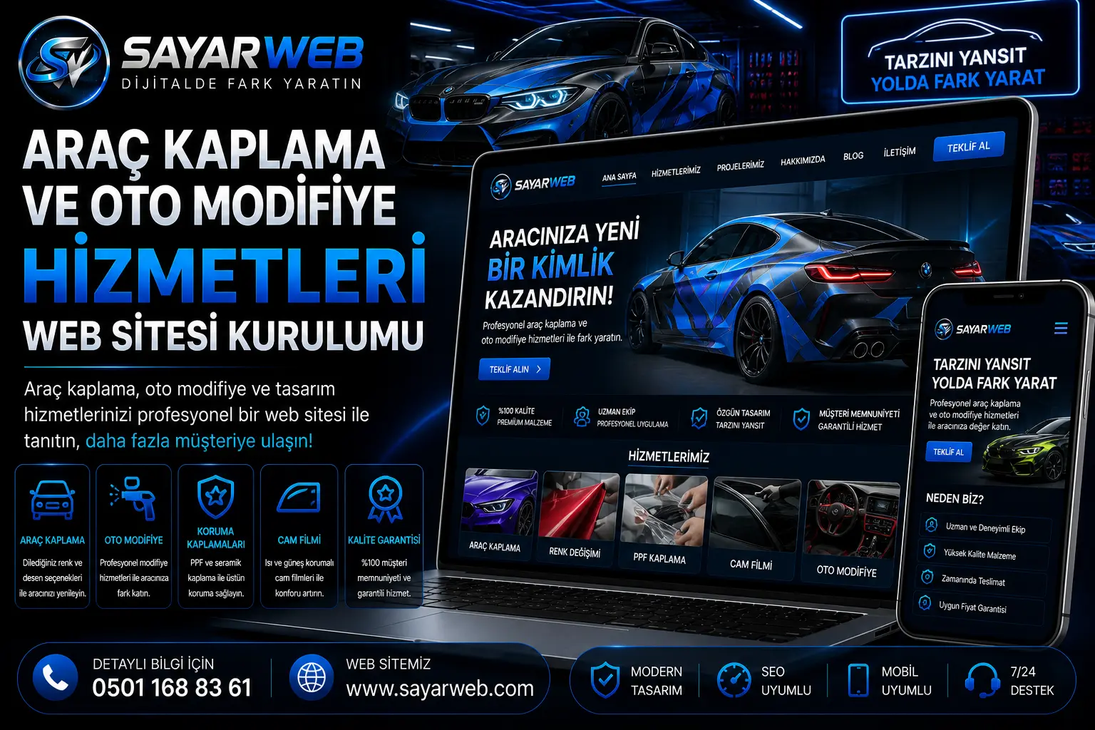 Araç Kaplama ve Oto Modifiye Hizmetleri Web Sitesi Kurulumu