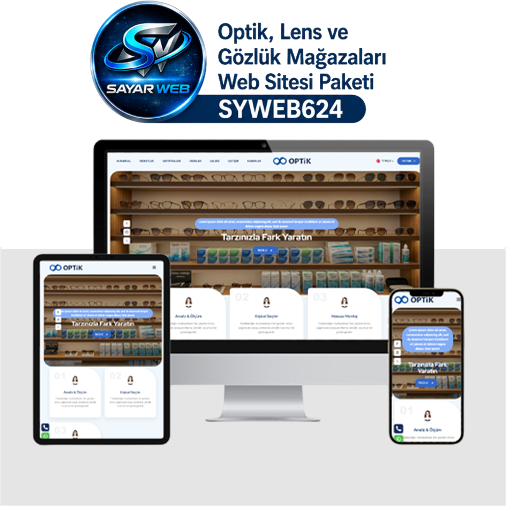 Optik, Lens ve Gözlük Mağazaları Web Sitesi Paketi SYWEB624